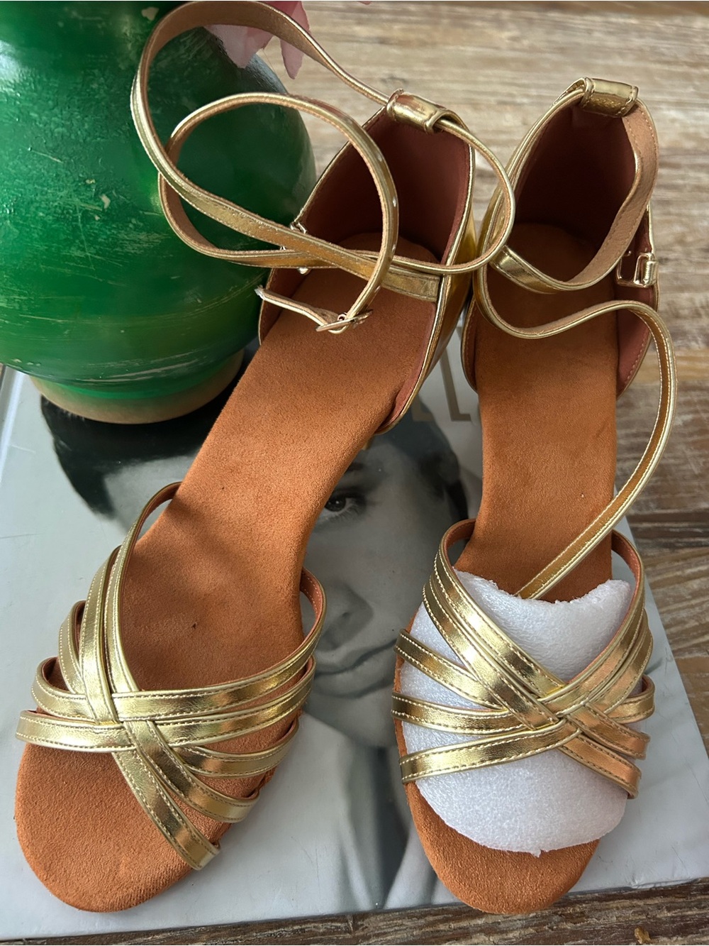 Gold Strappy Latin Dance Heels for Women